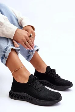 Outlet Boto Damskie Wsuwane Materiałowe Sneakersy Czarne Venett