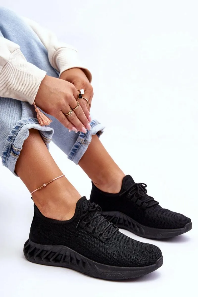 Outlet Boto Damskie Wsuwane Materiałowe Sneakersy Czarne Venett