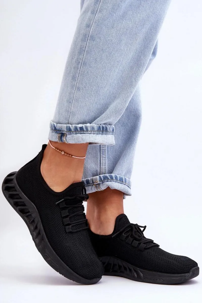 Outlet Boto Damskie Wsuwane Materiałowe Sneakersy Czarne Venett