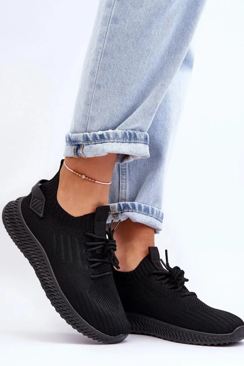 Clearance Damskie Wsuwane Materiałowe Buty Sportowe Czarne Zauna Damskie Buty Sportowe Na Platformie|Sneakersy Damskie