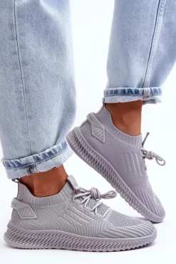 Buty Sportowe Na Platformie|Sneakersy Damskie>Boto Damskie Wsuwane Materiałowe Buty Sportowe Szare Zauna