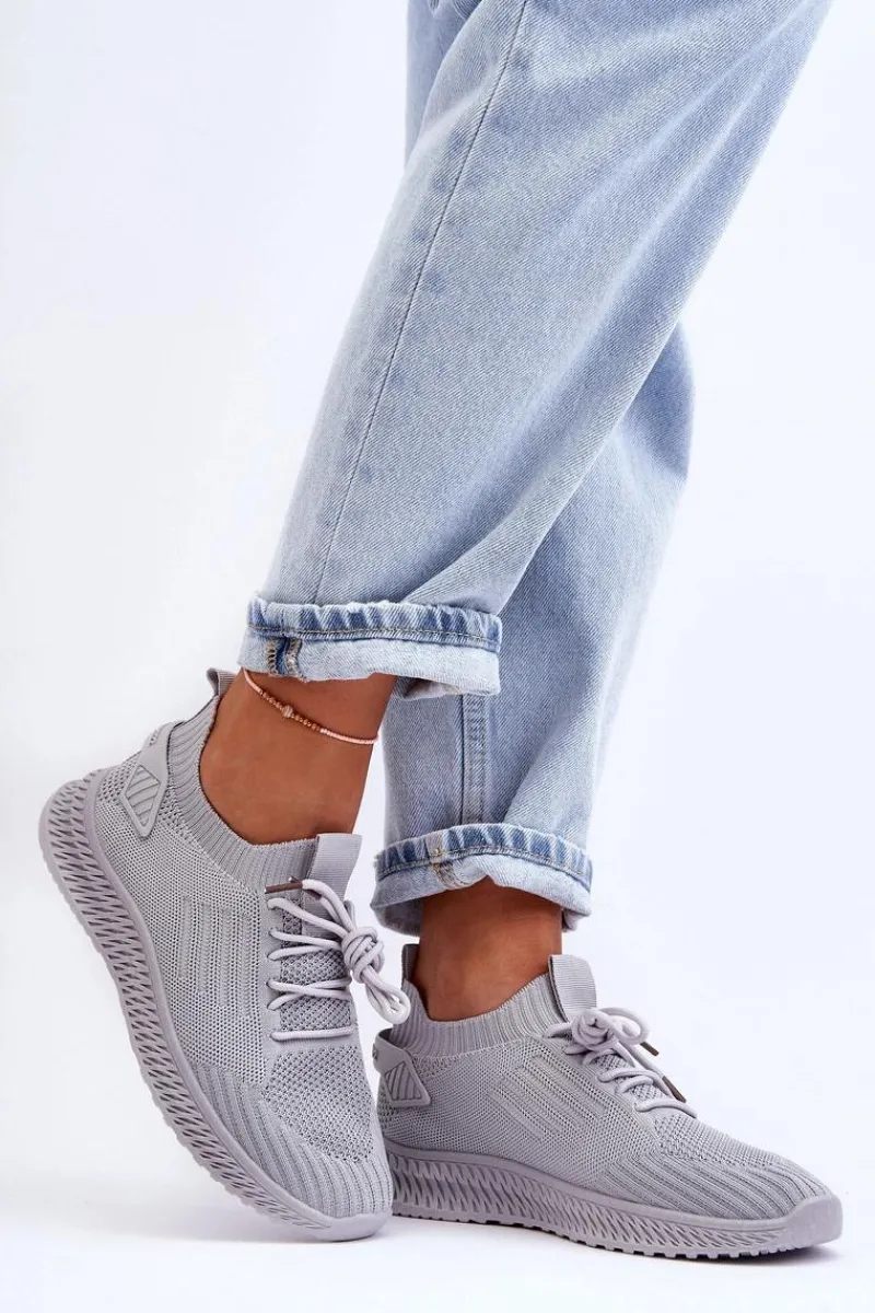 Buty Sportowe Na Platformie|Sneakersy Damskie>Boto Damskie Wsuwane Materiałowe Buty Sportowe Szare Zauna