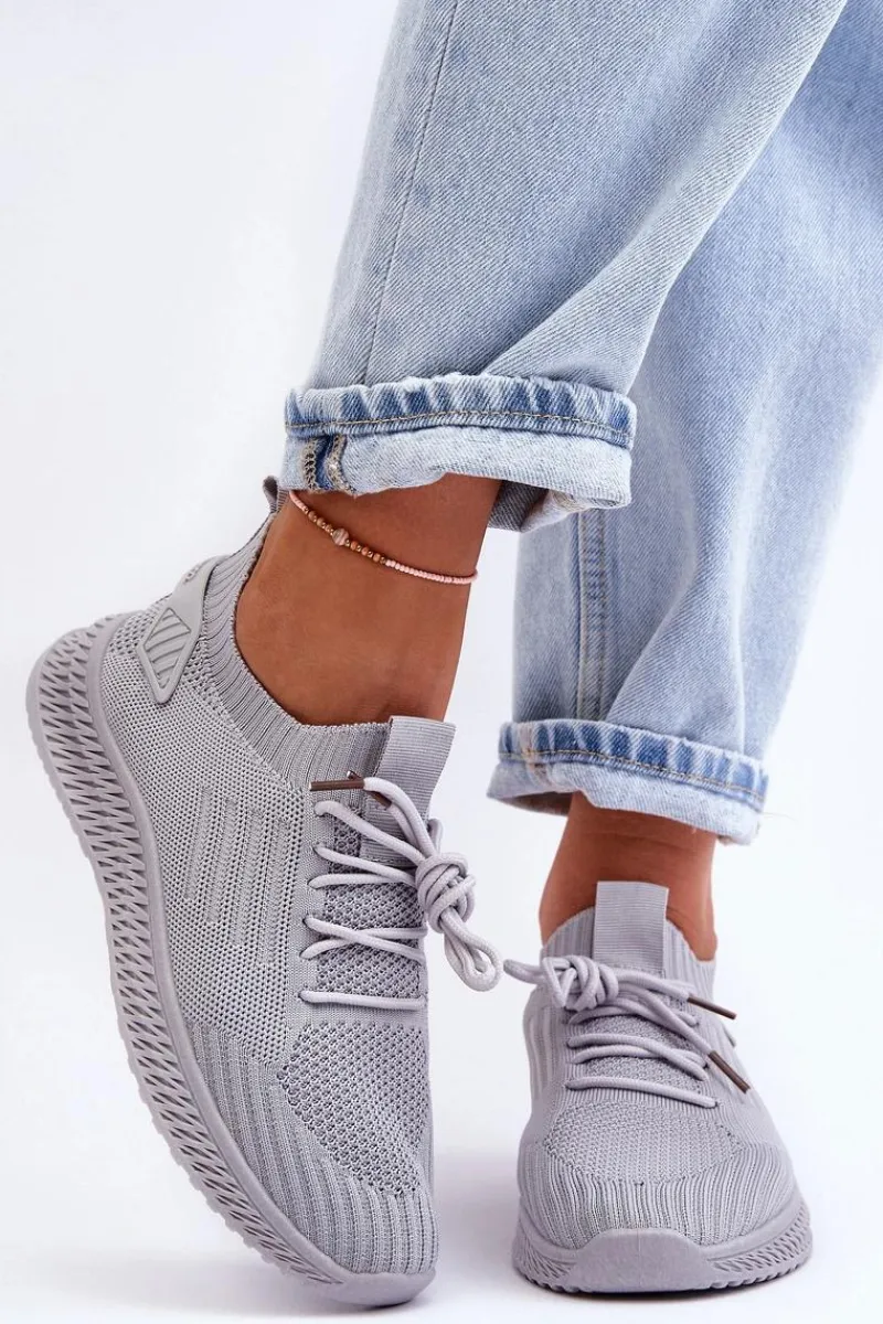 Buty Sportowe Na Platformie|Sneakersy Damskie>Boto Damskie Wsuwane Materiałowe Buty Sportowe Szare Zauna