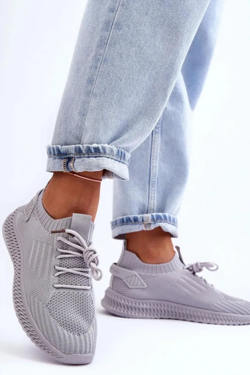 Buty Sportowe Na Platformie|Sneakersy Damskie>Boto Damskie Wsuwane Materiałowe Buty Sportowe Szare Zauna