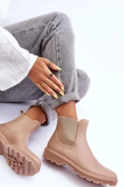 Kalosze Damskie|Botki Płaskie>Boto Damskie Wsuwane Matowe Kalosze Beżowe Helinca Beżowy