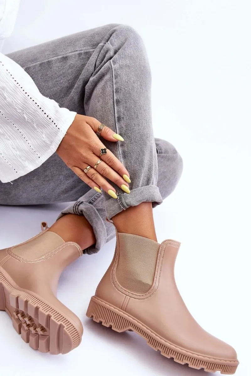 Kalosze Damskie|Botki Płaskie>Boto Damskie Wsuwane Matowe Kalosze Beżowe Helinca Beżowy