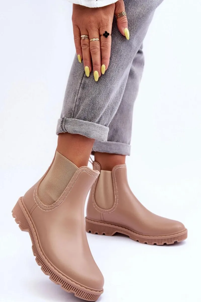 Kalosze Damskie|Botki Płaskie>Boto Damskie Wsuwane Matowe Kalosze Beżowe Helinca Beżowy