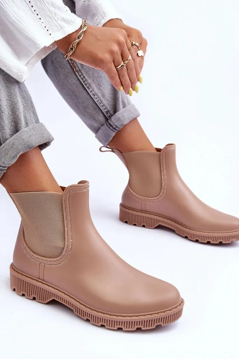 Kalosze Damskie|Botki Płaskie>Boto Damskie Wsuwane Matowe Kalosze Beżowe Helinca Beżowy