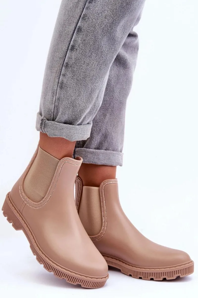 Kalosze Damskie|Botki Płaskie>Boto Damskie Wsuwane Matowe Kalosze Beżowe Helinca Beżowy