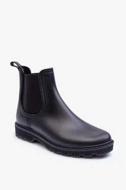 Outlet Boto Damskie Wsuwane Matowe Kalosze Czarne Helinca