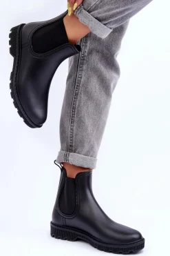 Outlet Boto Damskie Wsuwane Matowe Kalosze Czarne Helinca