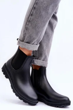 Outlet Boto Damskie Wsuwane Matowe Kalosze Czarne Helinca