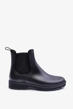 Outlet Boto Damskie Wsuwane Matowe Kalosze Czarne Helinca