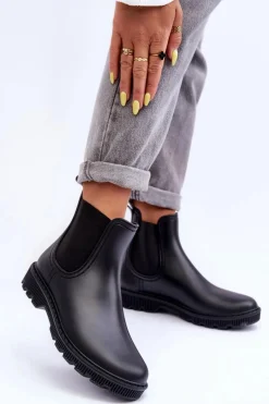 Outlet Boto Damskie Wsuwane Matowe Kalosze Czarne Helinca