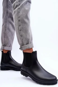 Outlet Boto Damskie Wsuwane Matowe Kalosze Czarne Helinca