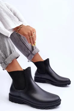 Outlet Boto Damskie Wsuwane Matowe Kalosze Czarne Helinca
