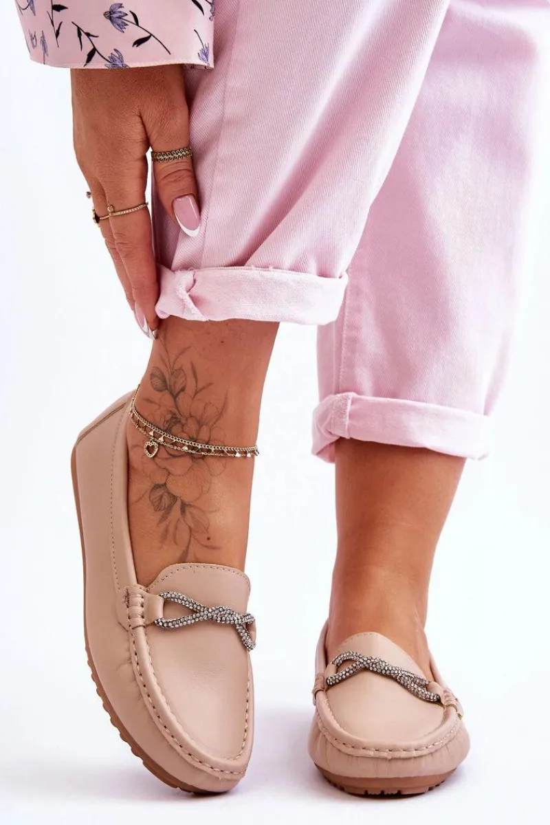 New Damskie Wsuwane Mokasyny Z Błyszczącą Ozdobą Beżowe This Moment Damskie Loafersy Damskie|Mokasyny Damskie Zamszowe