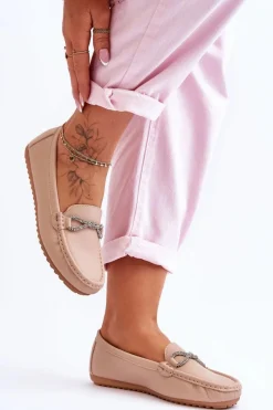 New Damskie Wsuwane Mokasyny Z Błyszczącą Ozdobą Beżowe This Moment Damskie Loafersy Damskie|Mokasyny Damskie Zamszowe