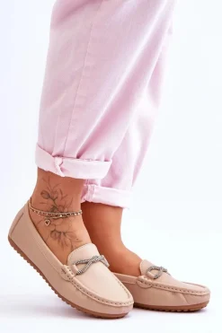 New Damskie Wsuwane Mokasyny Z Błyszczącą Ozdobą Beżowe This Moment Damskie Loafersy Damskie|Mokasyny Damskie Zamszowe
