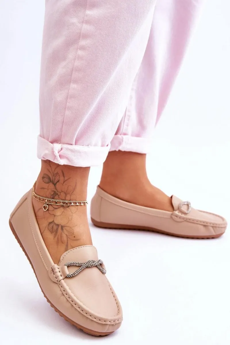 New Damskie Wsuwane Mokasyny Z Błyszczącą Ozdobą Beżowe This Moment Damskie Loafersy Damskie|Mokasyny Damskie Zamszowe