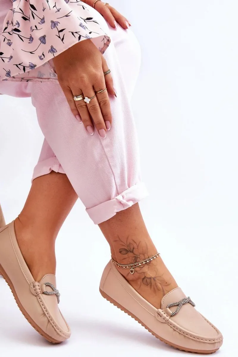 New Damskie Wsuwane Mokasyny Z Błyszczącą Ozdobą Beżowe This Moment Damskie Loafersy Damskie|Mokasyny Damskie Zamszowe