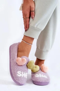 Kapcie Klasyczne>Boto Damskie Wsuwane Papcie Z Sercami Fioletowe Alasca