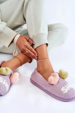 Kapcie Klasyczne>Boto Damskie Wsuwane Papcie Z Sercami Fioletowe Alasca
