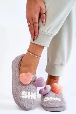 Hot Boto Damskie Wsuwane Papcie Z Sercami Szare Alasca