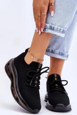 Buty Sportowe Na Platformie|Sneakersy Damskie>GOE Damskie Wsuwane Skarpetkowe Buty JJ2N4080 Czarne