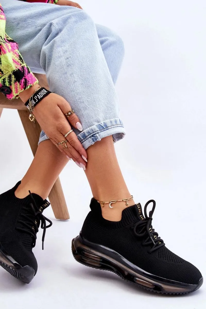 Buty Sportowe Na Platformie|Sneakersy Damskie>GOE Damskie Wsuwane Skarpetkowe Buty JJ2N4080 Czarne