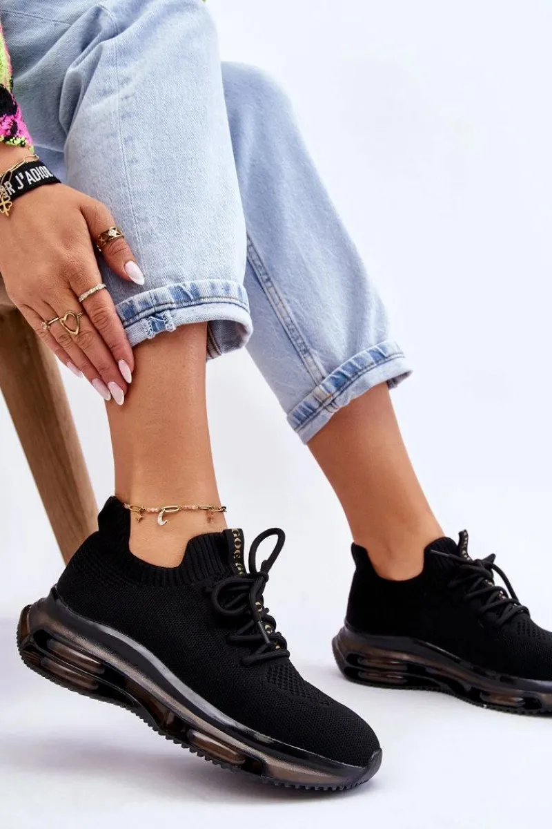 Buty Sportowe Na Platformie|Sneakersy Damskie>GOE Damskie Wsuwane Skarpetkowe Buty JJ2N4080 Czarne