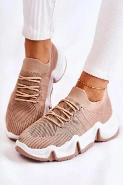 Boto Damskie Wsuwane Sneakersy Beżowe Dayen