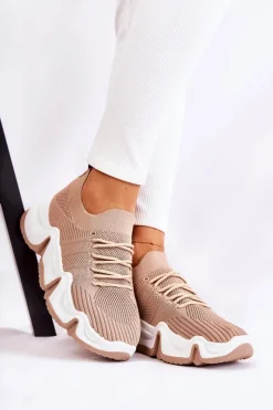 Boto Damskie Wsuwane Sneakersy Beżowe Dayen