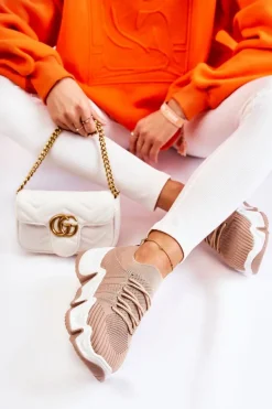 Boto Damskie Wsuwane Sneakersy Beżowe Dayen