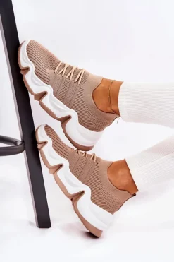 Boto Damskie Wsuwane Sneakersy Beżowe Dayen