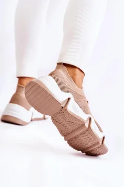 Boto Damskie Wsuwane Sneakersy Beżowe Dayen
