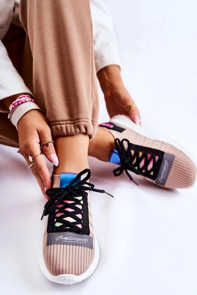 Clearance Boto Damskie Wsuwane Sportowe Buty Sneakersy Beżowe Klayra Beżowy