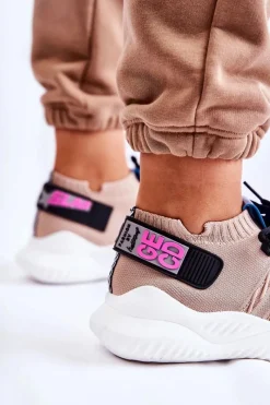 Clearance Boto Damskie Wsuwane Sportowe Buty Sneakersy Beżowe Klayra Beżowy