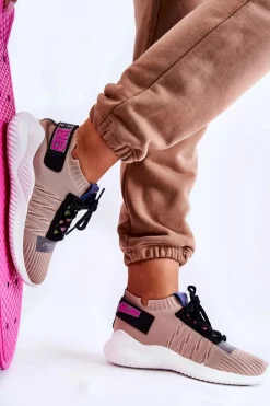 Clearance Boto Damskie Wsuwane Sportowe Buty Sneakersy Beżowe Klayra Beżowy