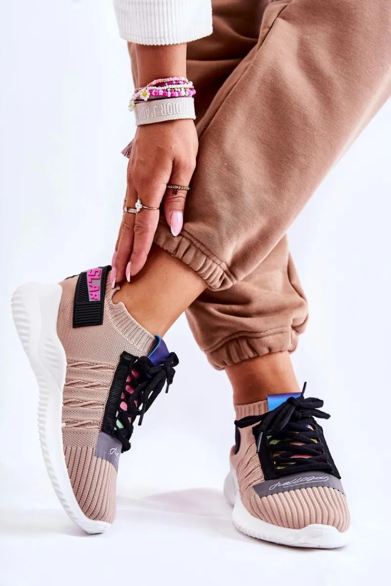 Clearance Boto Damskie Wsuwane Sportowe Buty Sneakersy Beżowe Klayra Beżowy