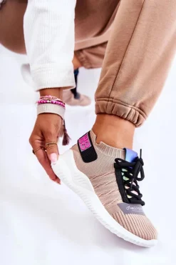 Clearance Boto Damskie Wsuwane Sportowe Buty Sneakersy Beżowe Klayra Beżowy