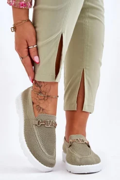 New Damskie Wsuwane Tenisówki Slip-On Z Ozdobą Zielone Alena Damskie Trampki Damskie Slip-On|Trampki Damskie Niskie