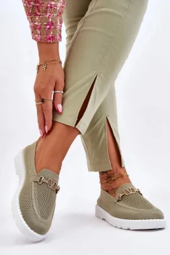 New Damskie Wsuwane Tenisówki Slip-On Z Ozdobą Zielone Alena Damskie Trampki Damskie Slip-On|Trampki Damskie Niskie