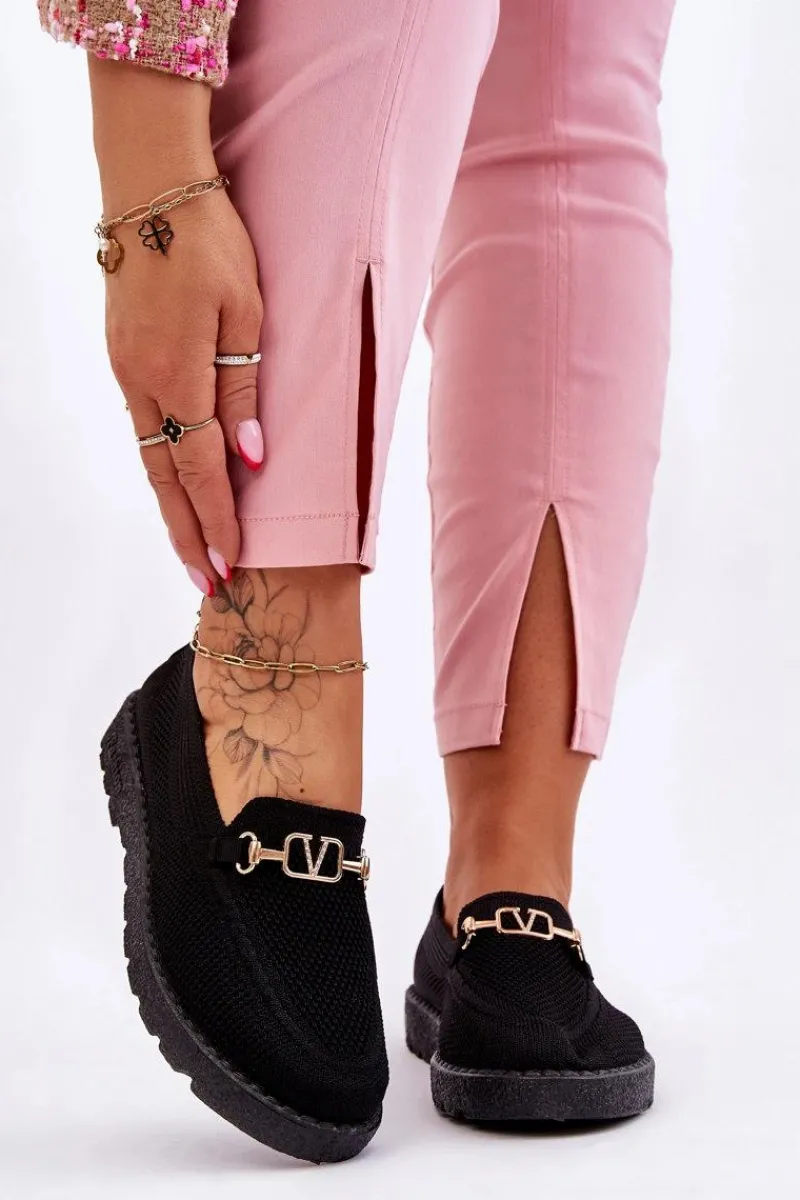 Best Boto Damskie Wsuwane Tenisówki Slip-On Z Ozdobą Czarne Alena