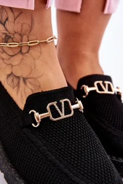 Best Boto Damskie Wsuwane Tenisówki Slip-On Z Ozdobą Czarne Alena