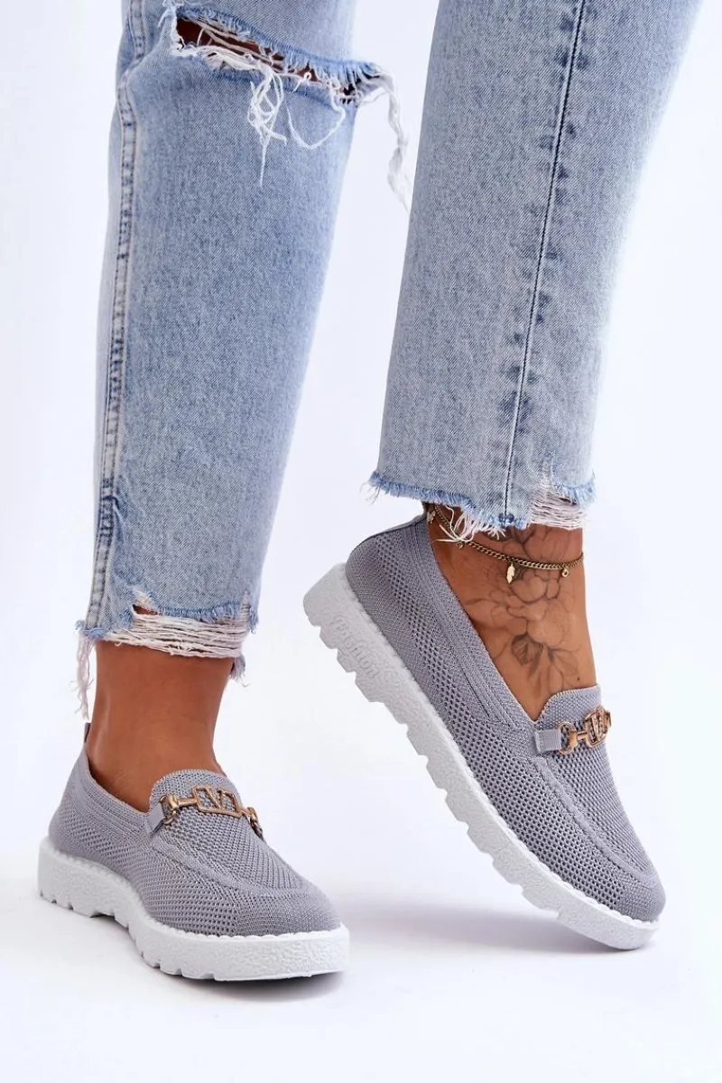 Sale Damskie Wsuwane Tenisówki Slip-On Z Ozdobą Szare Alena Damskie Trampki Damskie Slip-On|Trampki Damskie Niskie