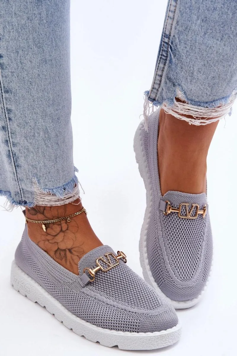 Sale Damskie Wsuwane Tenisówki Slip-On Z Ozdobą Szare Alena Damskie Trampki Damskie Slip-On|Trampki Damskie Niskie