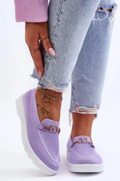 Online Boto Damskie Wsuwane Tenisówki Slip-On Z Ozdobą Fioletowe Alena