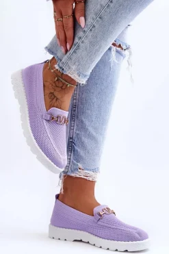 Online Boto Damskie Wsuwane Tenisówki Slip-On Z Ozdobą Fioletowe Alena