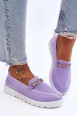 Online Boto Damskie Wsuwane Tenisówki Slip-On Z Ozdobą Fioletowe Alena